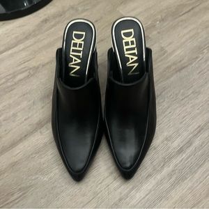 Deltan Black heeled mules